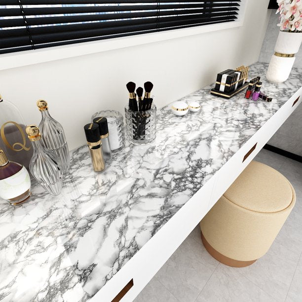 Marble Countertop Paper Granite Gray/White Wallpaper Glossy Peel and Stick Adhesive 16"x120"
