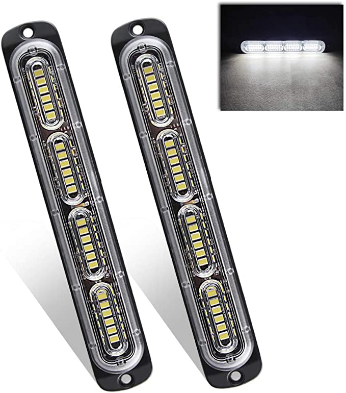 2 Pack White 24 LED Emergency Strobe Light Bar for Car Truck Grille or Bumper