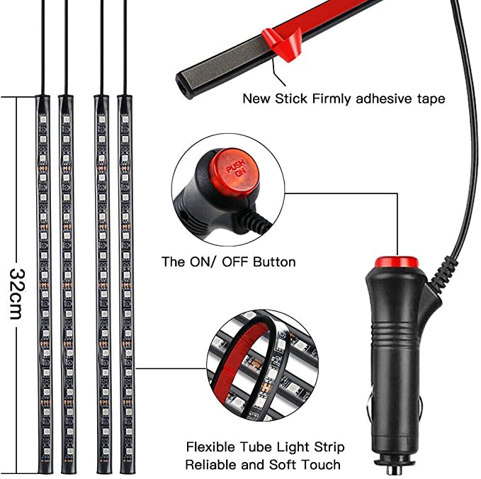 Car LED Interior Lights with Music Sync β 72 RGB LEDs, Bluetooth & Remote Control, USB Ambient Light Strips for Cars, Trucks, SUVs, Motorcycles