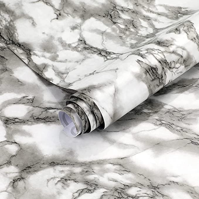 Marble Countertop Paper Granite Gray/White Wallpaper Glossy Peel and Stick Adhesive 16"x120"