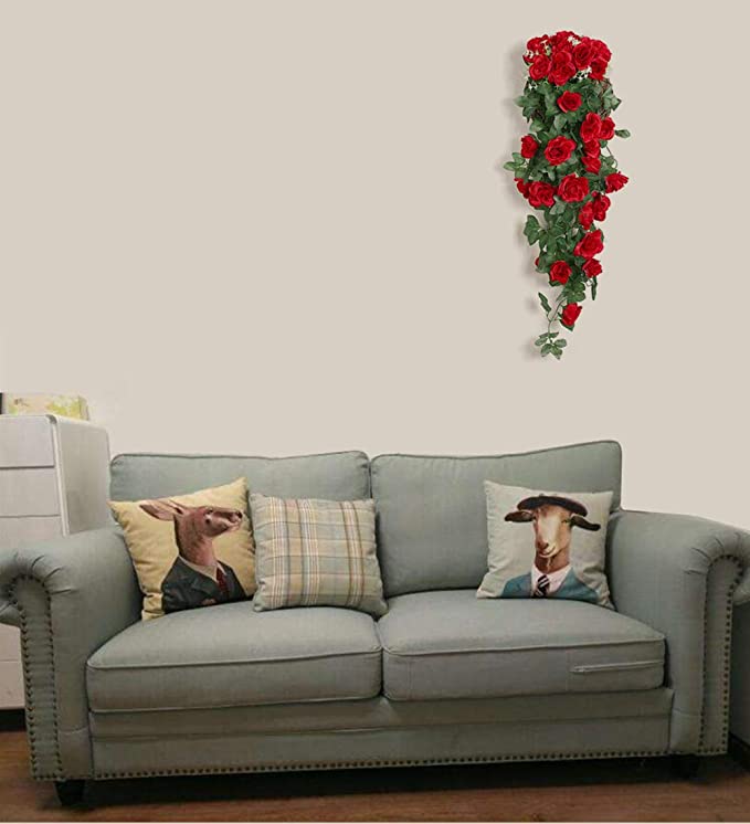 90cm Garland Vine Artificial Flower Red Fake Ivy Plant Home Garden Party Decor