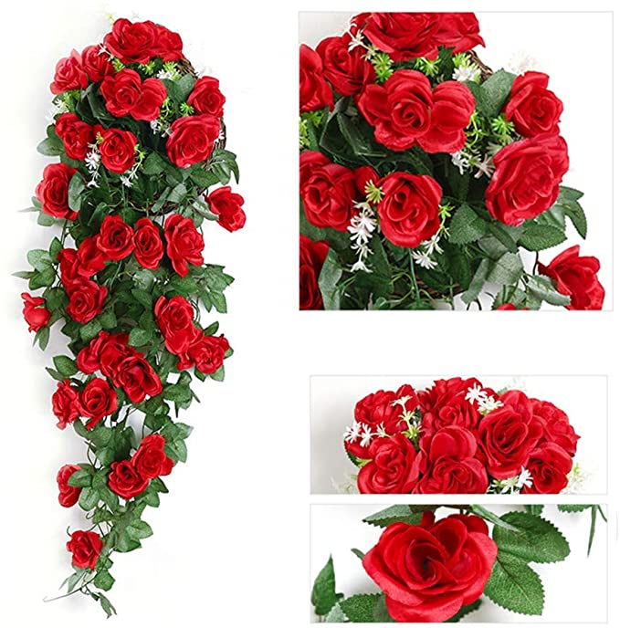 90cm Garland Vine Artificial Flower Red Fake Ivy Plant Home Garden Party Decor