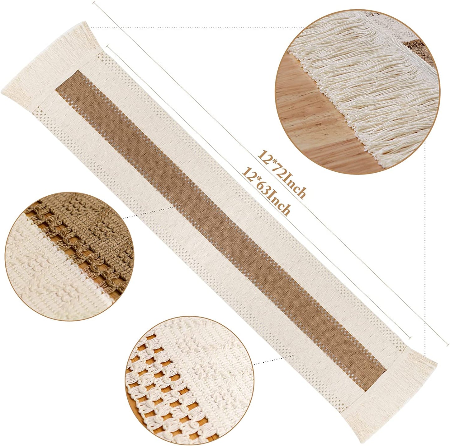 Rustic Boho Macrame Table Runner 12βx72β β Cotton & Jute Blend with Tassels, Farmhouse Dining Decor