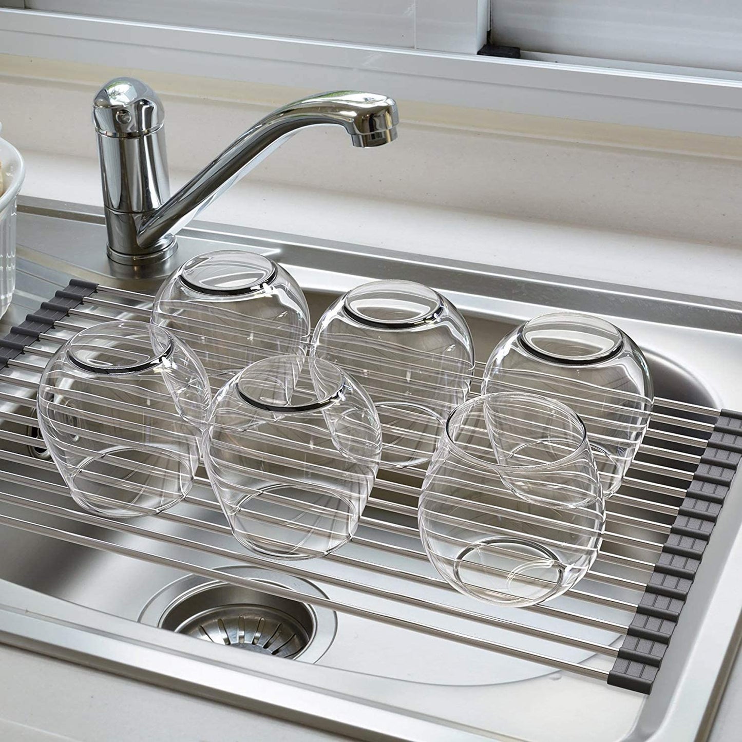 ❗️NEW❗️ Extra Large Over the Sink Drying Rack Stainless Steel Roll-Up Dish Food Drainer