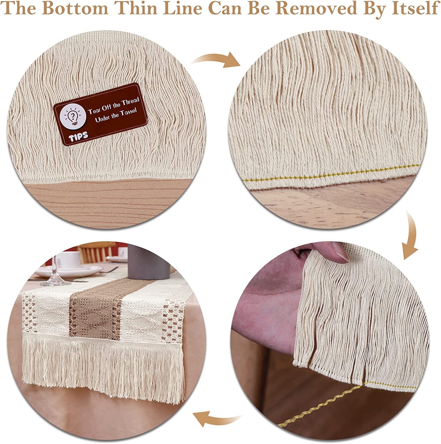 Rustic Boho Macrame Table Runner 12βx72β β Cotton & Jute Blend with Tassels, Farmhouse Dining Decor
