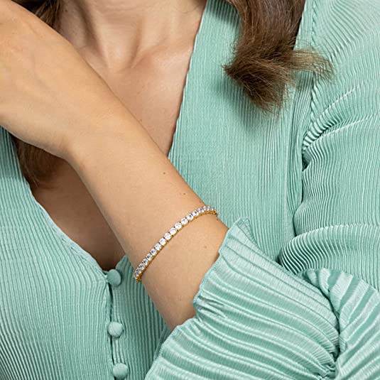 14k Cubic Zirconia Gold Stainless Steel Bracelet Bangle