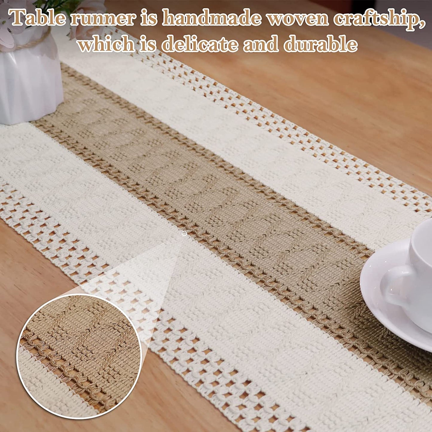 Rustic Boho Macrame Table Runner 12βx72β β Cotton & Jute Blend with Tassels, Farmhouse Dining Decor