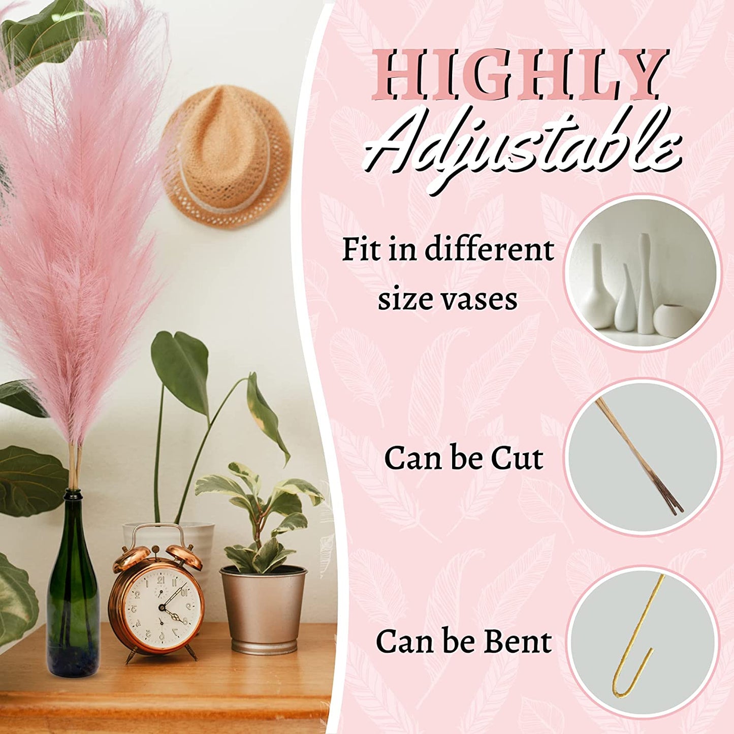 15 stems Pink Pampas Grass 20"-21"