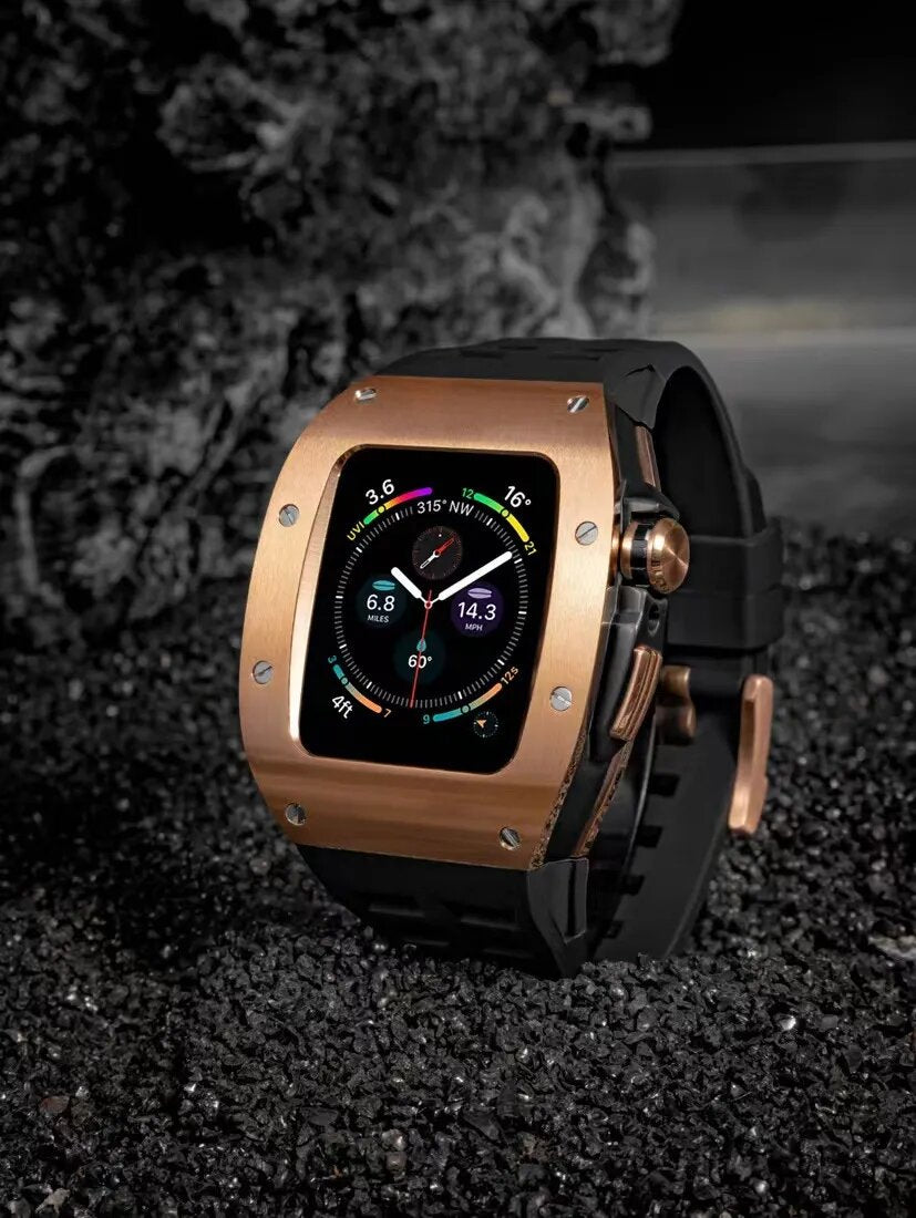 🖤 Gold & Black Luxury Silicone Band + Protective Case (45mm) for Apple Watch Series 7/8