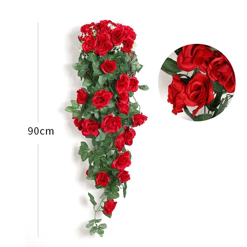 90cm Garland Vine Artificial Flower Red Fake Ivy Plant Home Garden Party Decor