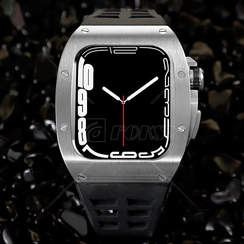 🖤 Black 45mm Luxury Silicone Strap & Case for Apple Watch Series 7/8