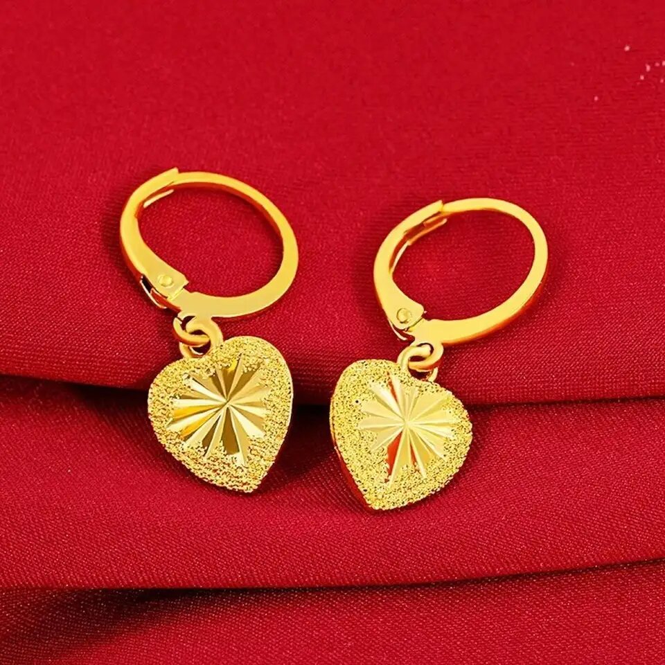 24K Dubai Gold Plated Heart Earrings Necklace Jewelry Set in Gift Box π