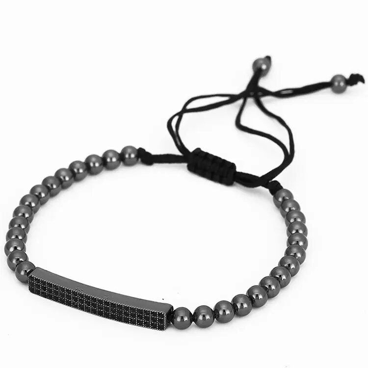 3pcs Black Beads Stainless Steel Bracelet Bangle Jewelry Gift For Men