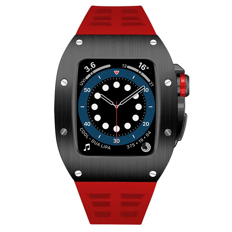 ❤️ Red 45mm Luxury Silicone Strap & Case for Apple Watch Series 7/8