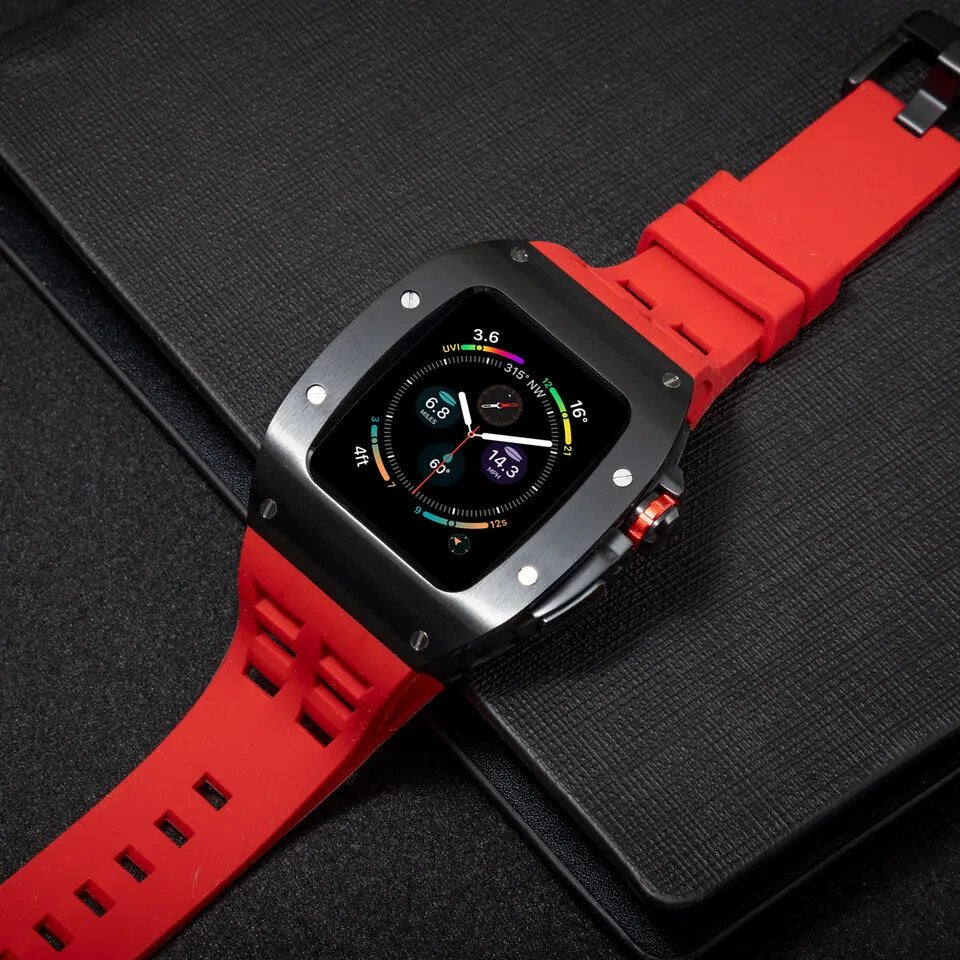 ❤️ Red 45mm Luxury Silicone Strap & Case for Apple Watch Series 7/8