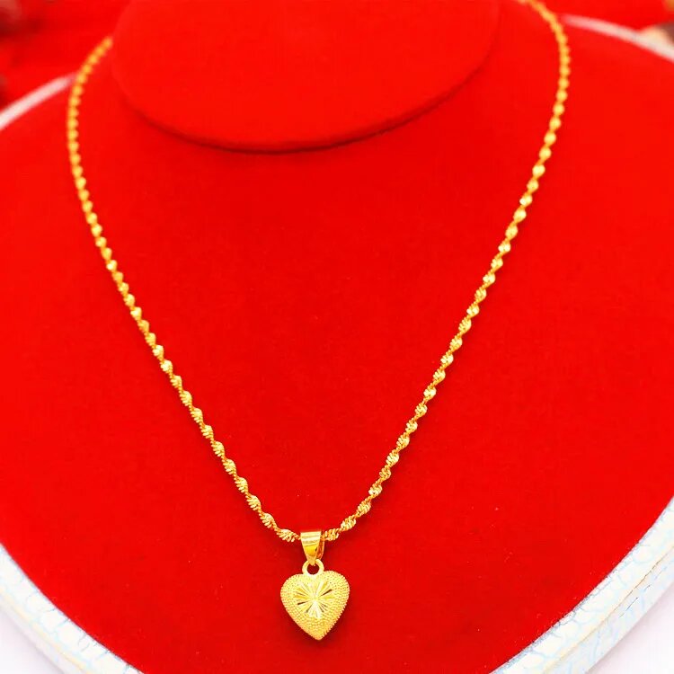 24K Dubai Gold Plated Heart Earrings Necklace Jewelry Set in Gift Box π