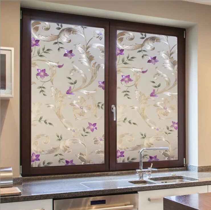 Iris Flower Frosted Non Adhesive Decorative Window Film (17.5x78.5 inch)