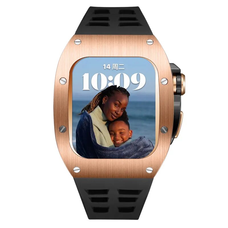 🖤 Gold & Black Luxury Silicone Band + Protective Case (45mm) for Apple Watch Series 7/8