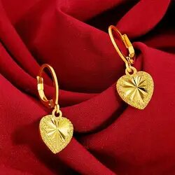 24K Dubai Gold Plated Heart Earrings Necklace Jewelry Set in Gift Box π