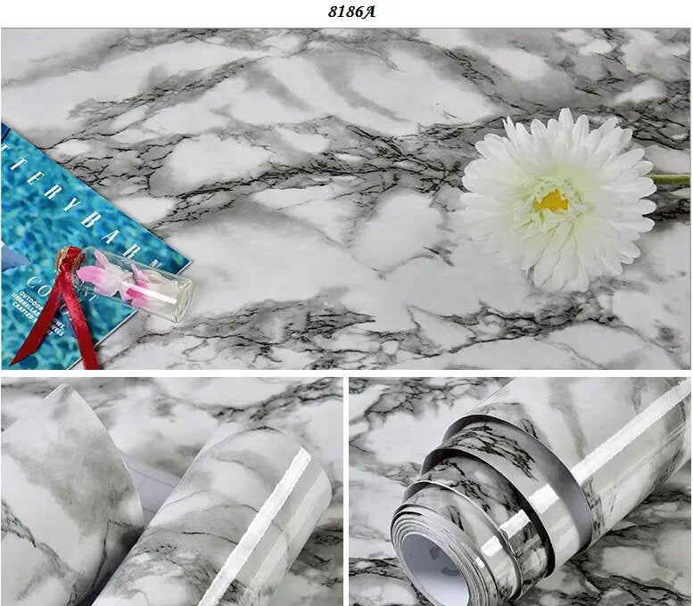 Marble Countertop Paper Granite Gray/White Wallpaper Glossy Peel and Stick Adhesive 16"x120"
