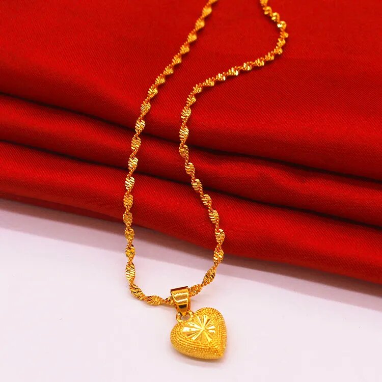 24K Dubai Gold Plated Heart Earrings Necklace Jewelry Set in Gift Box π