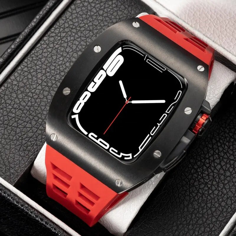 ❤️ Red 45mm Luxury Silicone Strap & Case for Apple Watch Series 7/8
