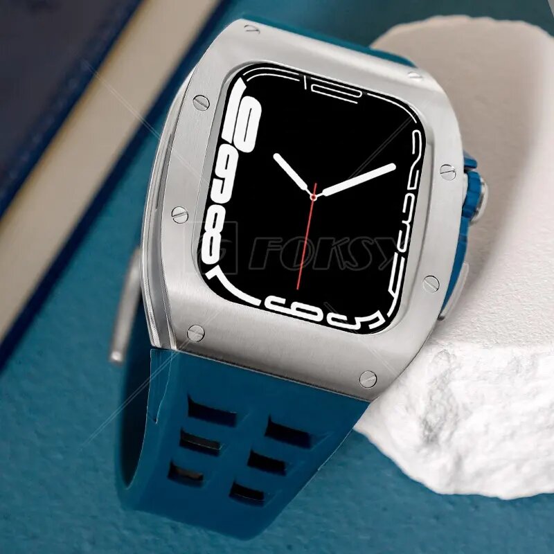 ๐ Blue 45mm Luxury Silicone Strap & Case for Apple Watch Series 7/8