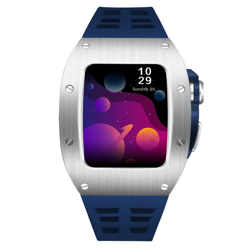๐ Blue 45mm Luxury Silicone Strap & Case for Apple Watch Series 7/8