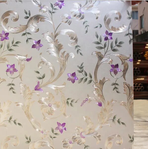 Iris Flower Frosted Non Adhesive Decorative Window Film (17.5x78.5 inch)