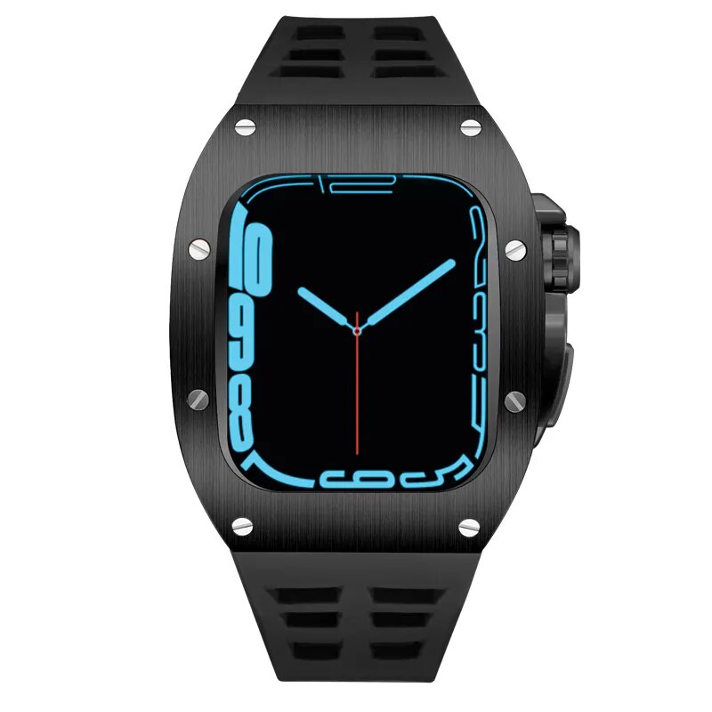 π€ Full Black 45mm Luxury Silicone Band & Case for Apple Watch Series 7/8