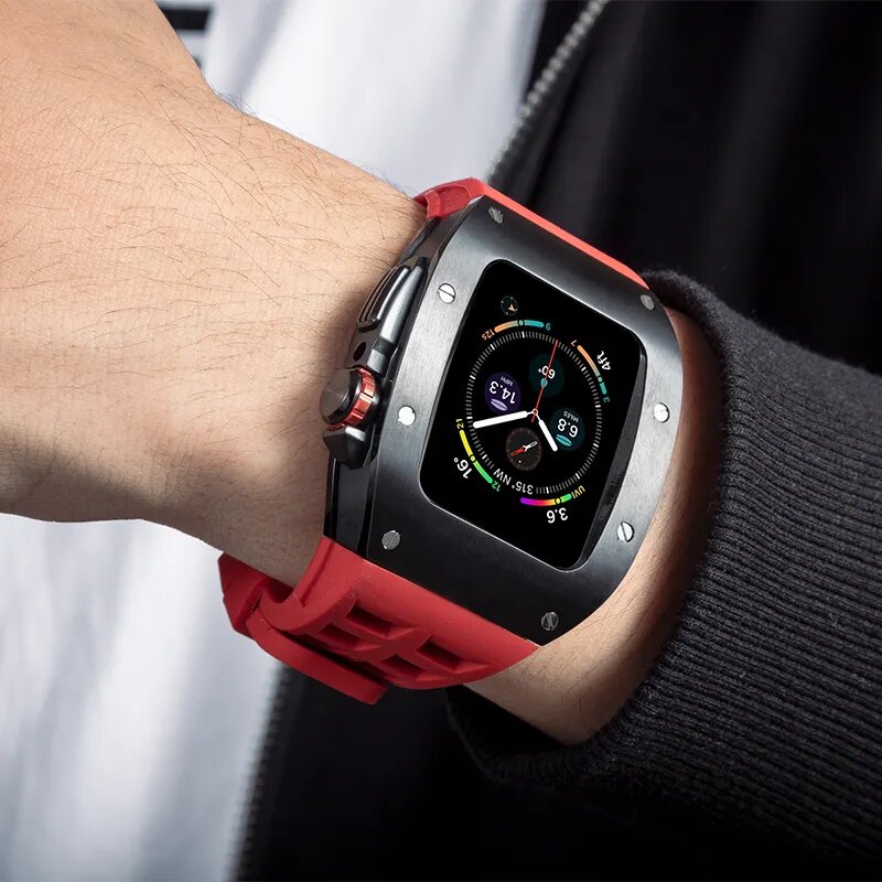 ❤️ Red 45mm Luxury Silicone Strap & Case for Apple Watch Series 7/8