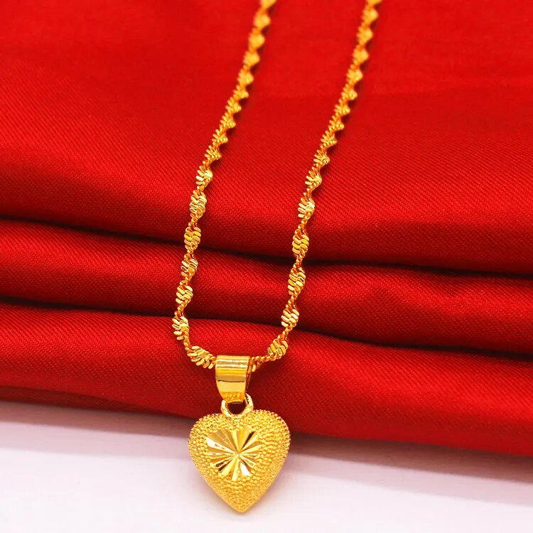 24K Dubai Gold Plated Heart Earrings Necklace Jewelry Set in Gift Box π