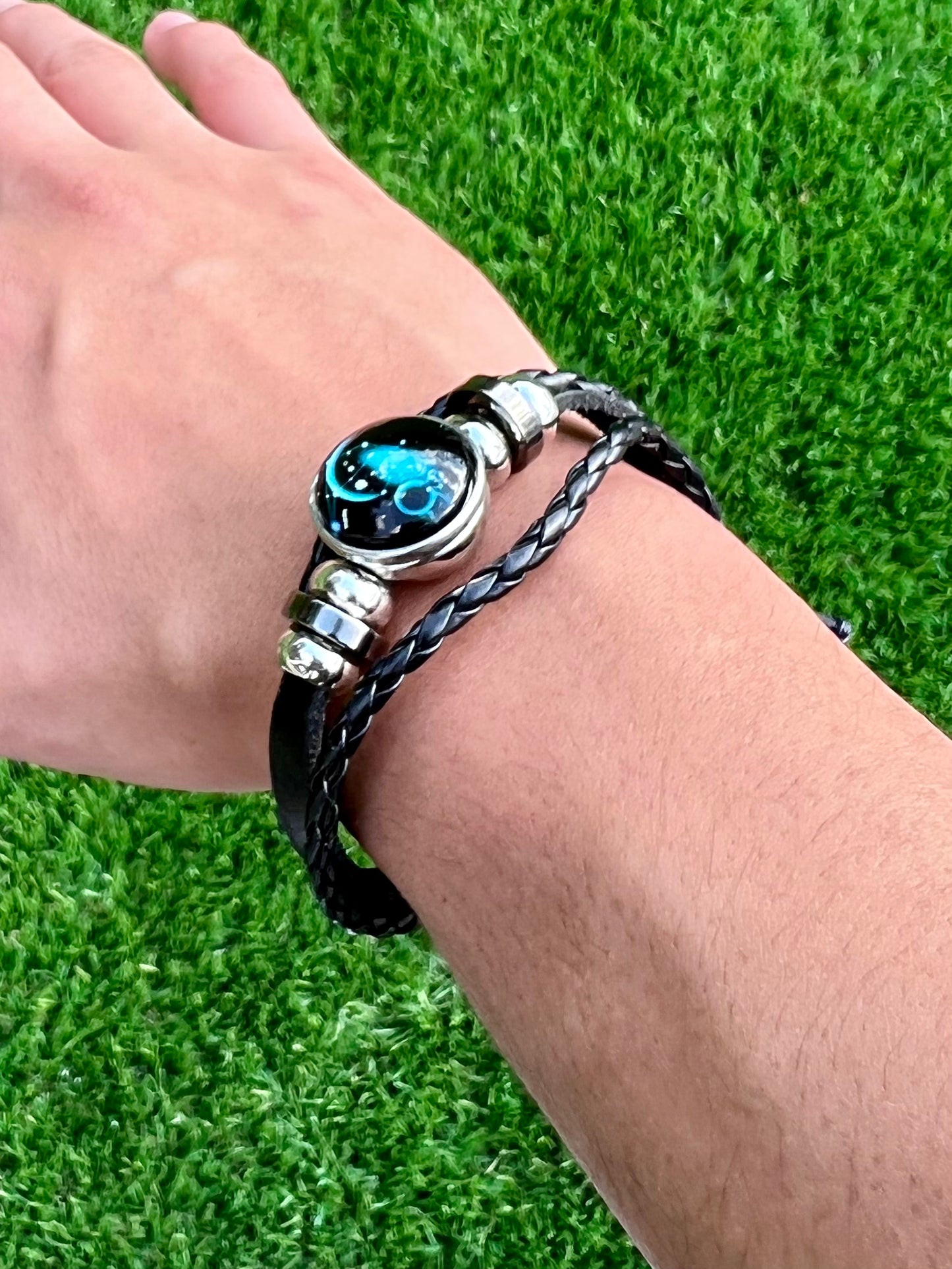 12 Zodiac Time Bracelets Luminous Zodiac Black Leather Arm Bangle Cuff Charm Jewelry Accessories Gifts for Men Women