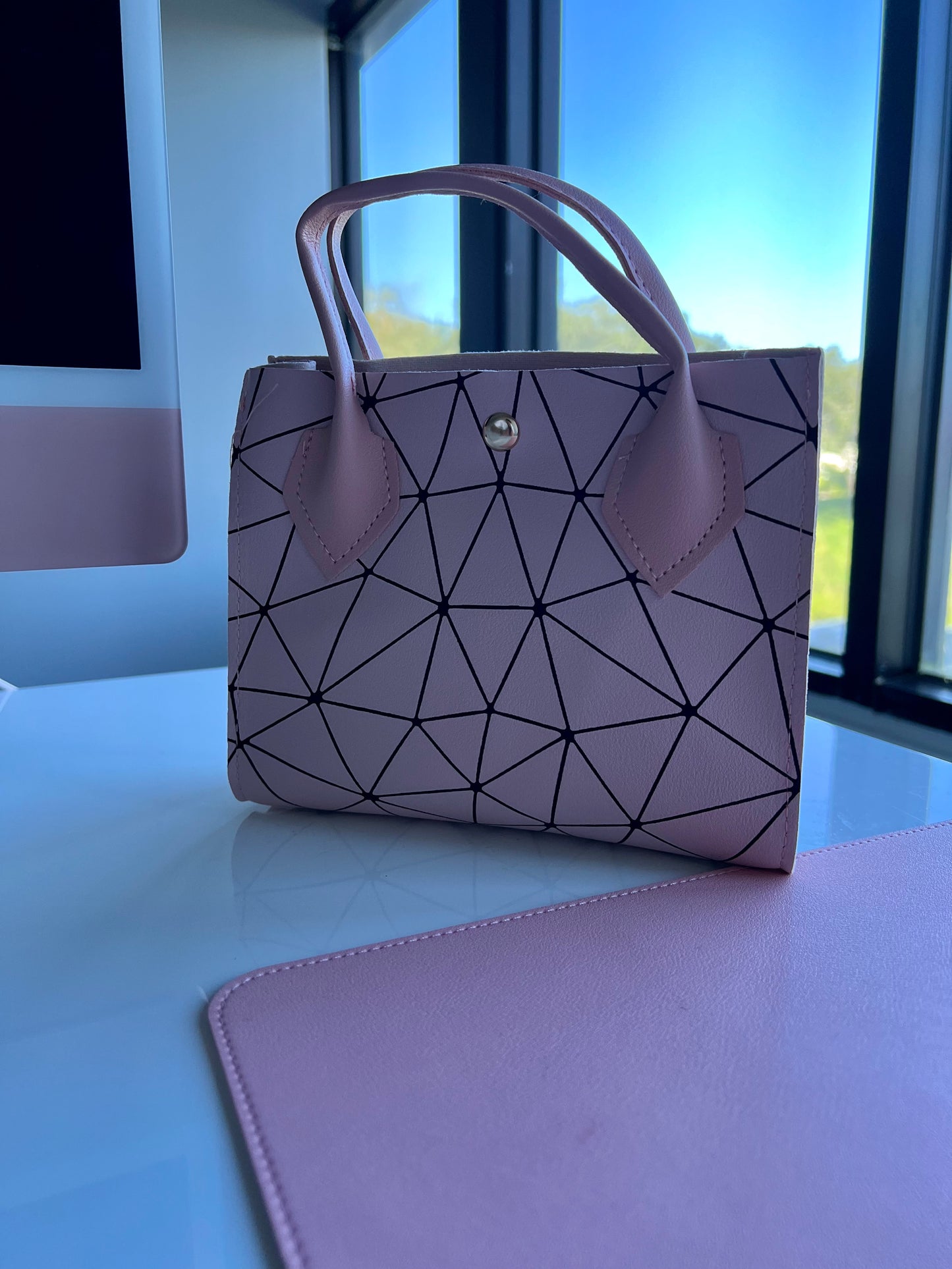 Mini Geometric Satchel Bag – Small PU Leather Square Handbag with Snap Closure