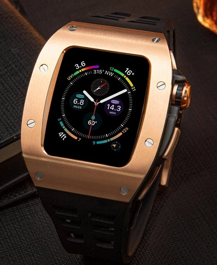 🖤 Gold & Black Luxury Silicone Band + Protective Case (45mm) for Apple Watch Series 7/8