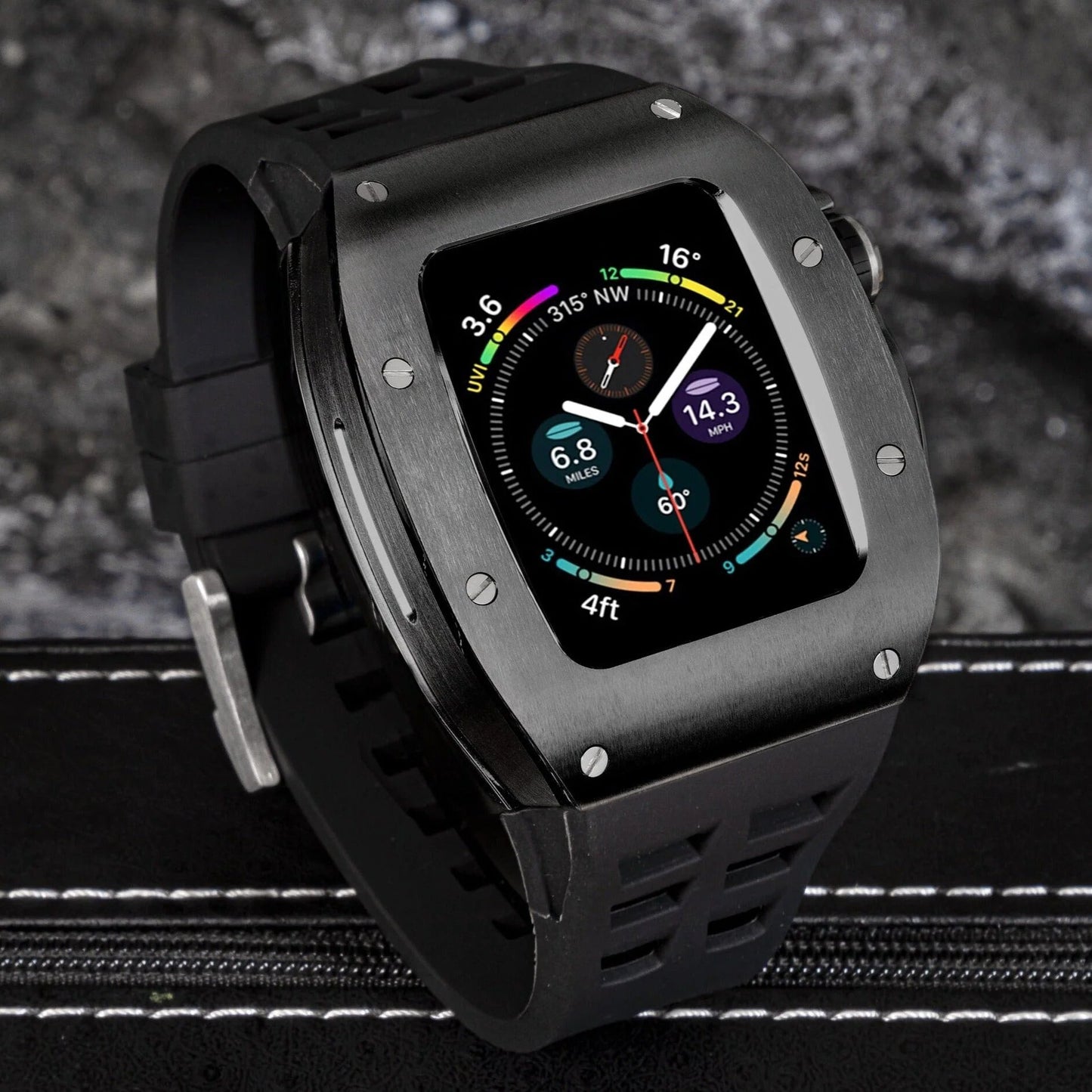 π€ Full Black 45mm Luxury Silicone Band & Case for Apple Watch Series 7/8