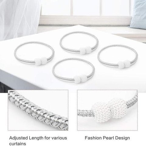 4-Pack Magnetic Curtain Tiebacks – Pearl Weave, No Drilling, 16"