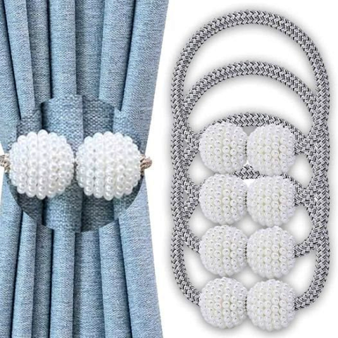 4-Pack Magnetic Curtain Tiebacks – Pearl Weave, No Drilling, 16"