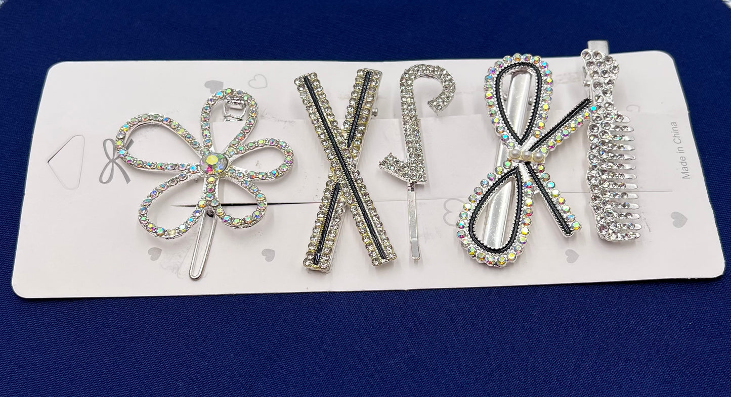 Feather Flower Pearl Hairpin Set β Metal Ribbon & Rhinestone Hair Clips for Women and Girls