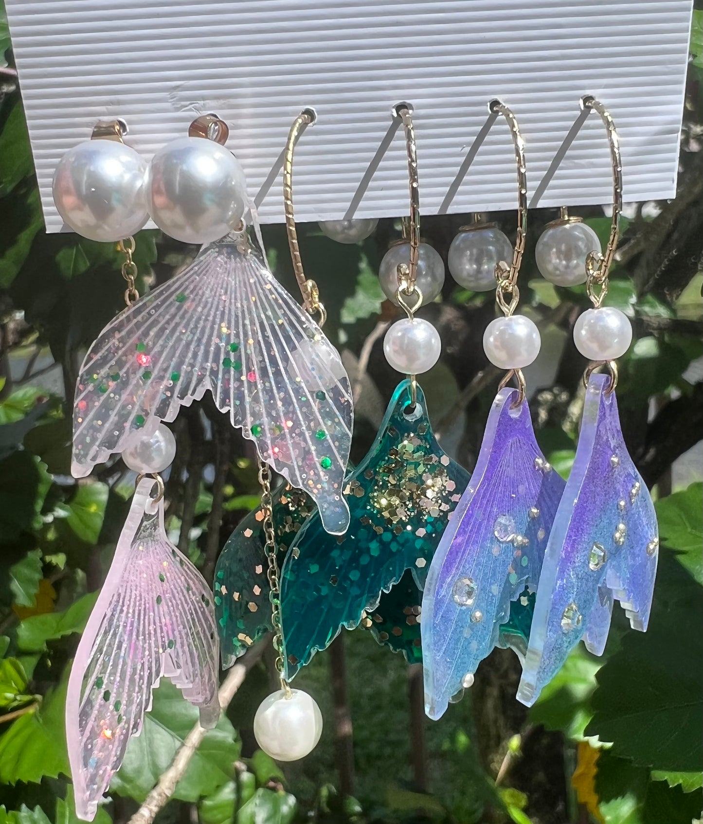 Sweet Fish Tail Imitation Pearl Resin Asymmetrical Drop Earrings