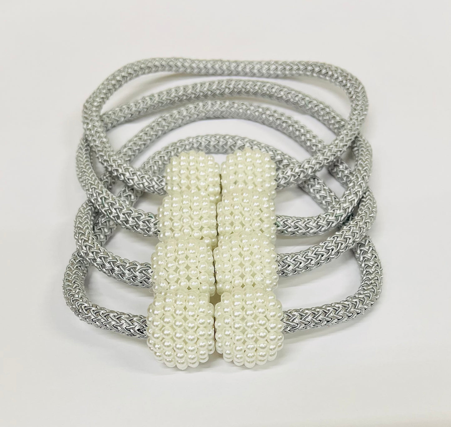 4-Pack Magnetic Curtain Tiebacks – Pearl Weave, No Drilling, 16"
