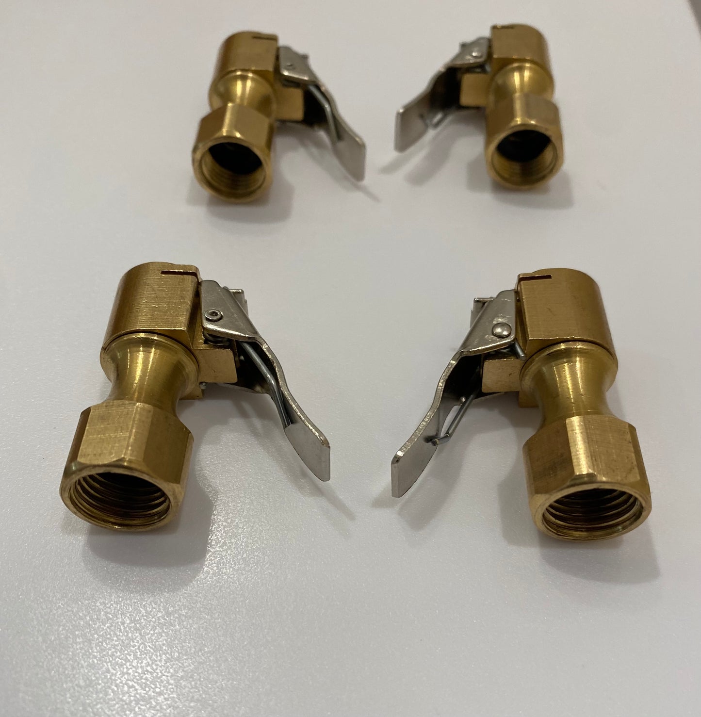 4 Pack, Heavy Duty Brass Air Chuck, Closed Flow Straight Tire Chuck with Lock-on Clip for Tire