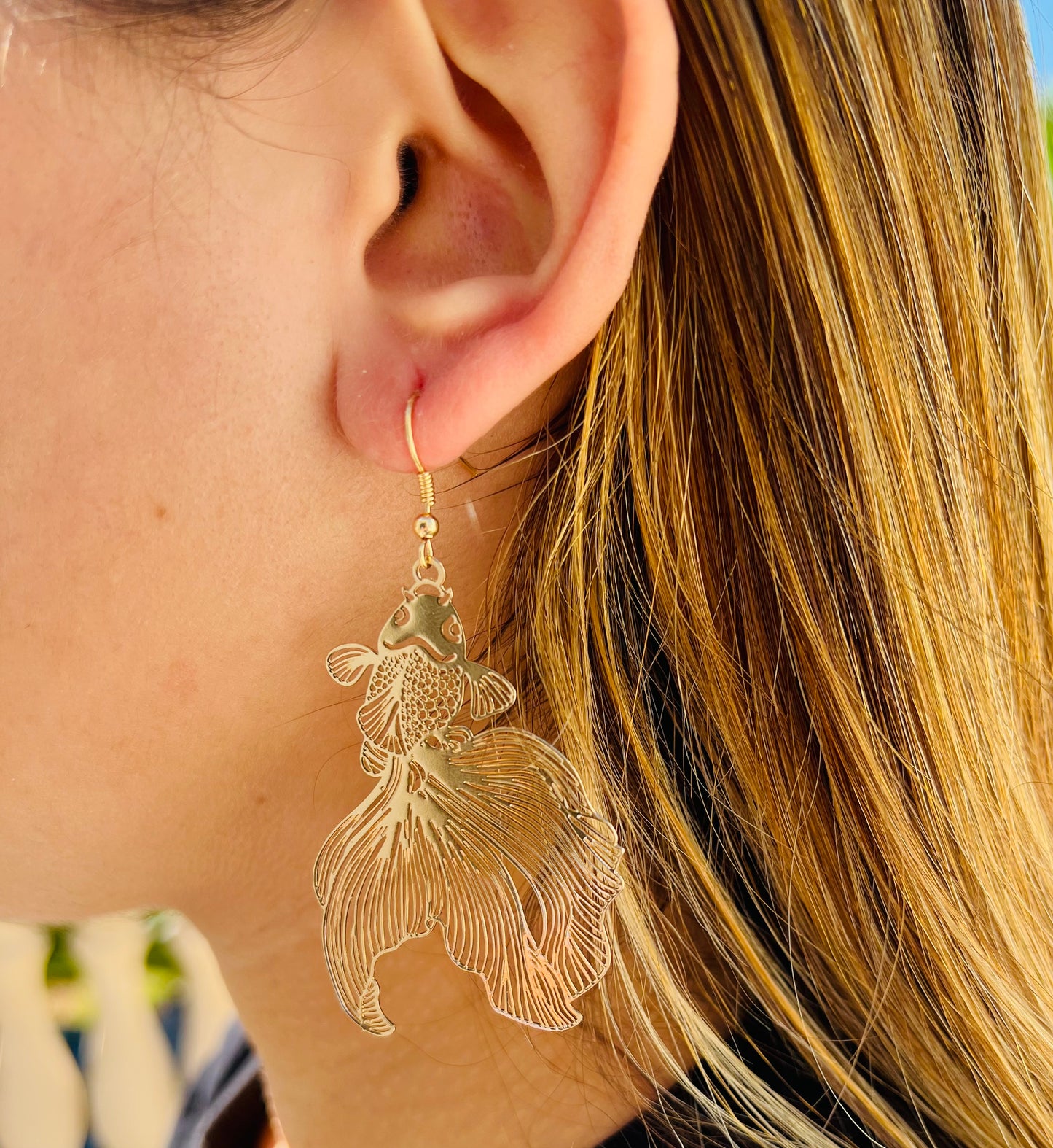 Fashion Simple Hollow Goldfish Earrings Painted Style Long Ear Hooks Women Jewelry Gifts