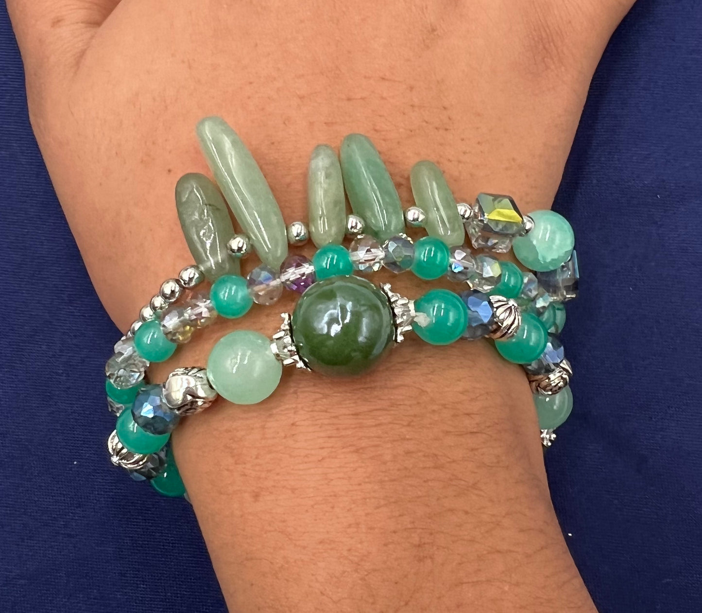 Multi-Layered Green Natural Stone Bracelet β Jade Charm Wrap for Women | Healing Crystal Beaded Stackable Jewelry
