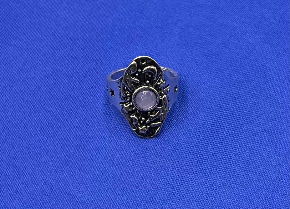 Retro Planet Moonstone Ring – Geometric Cloud Design, Unisex Alloy Jewelry
