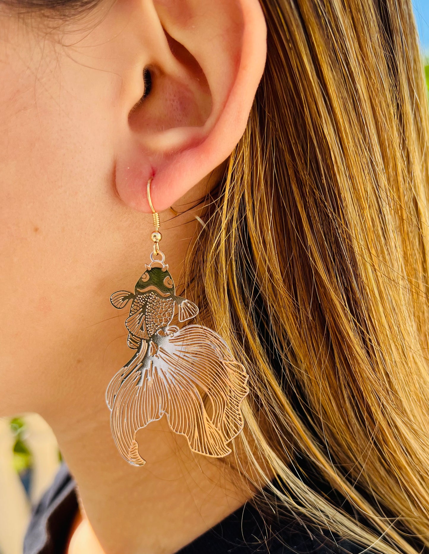 Fashion Simple Hollow Goldfish Earrings Painted Style Long Ear Hooks Women Jewelry Gifts
