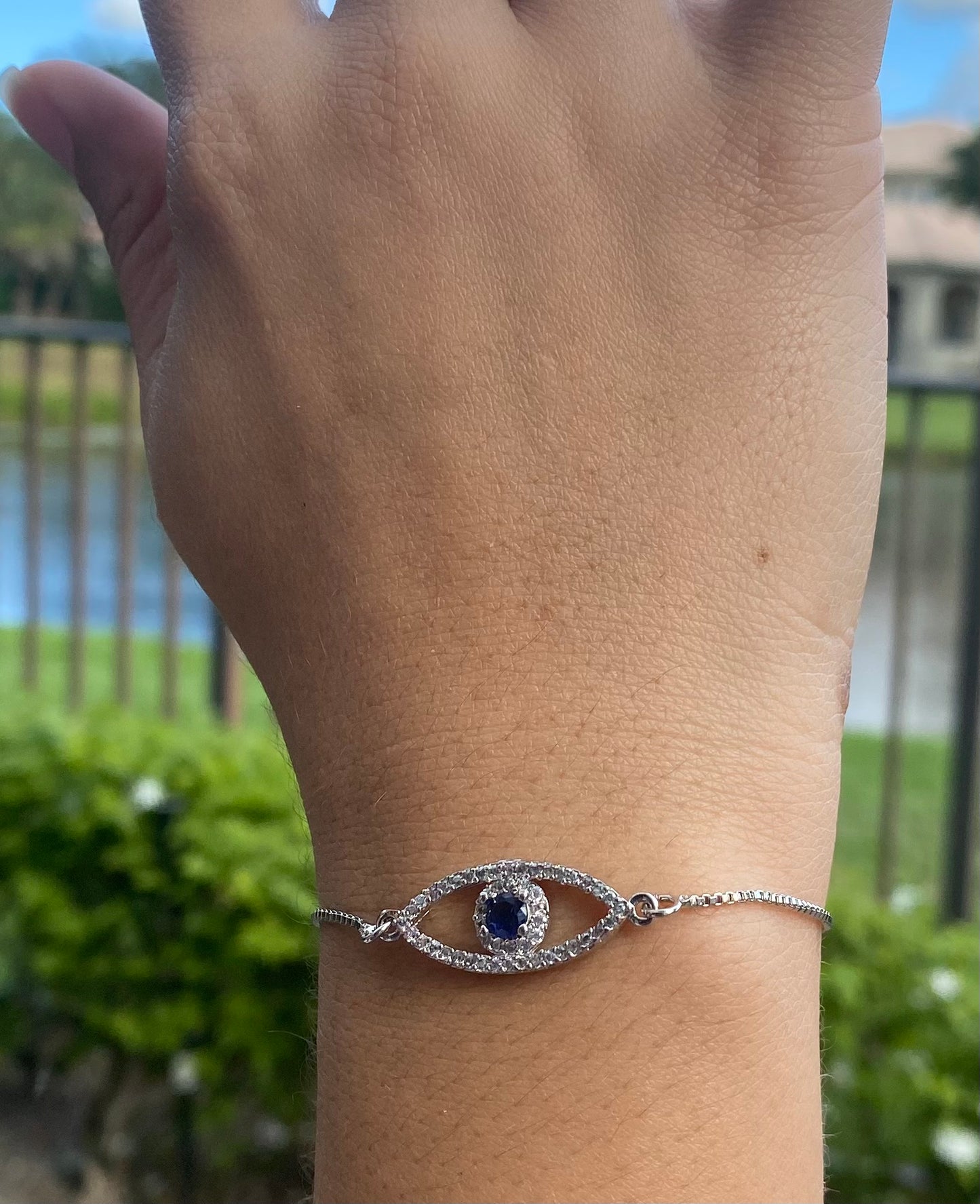 Evil Eye Full Diamond Bracelet – Silver-Plated Snake Chain | Simple Elegant Protection Jewelry
