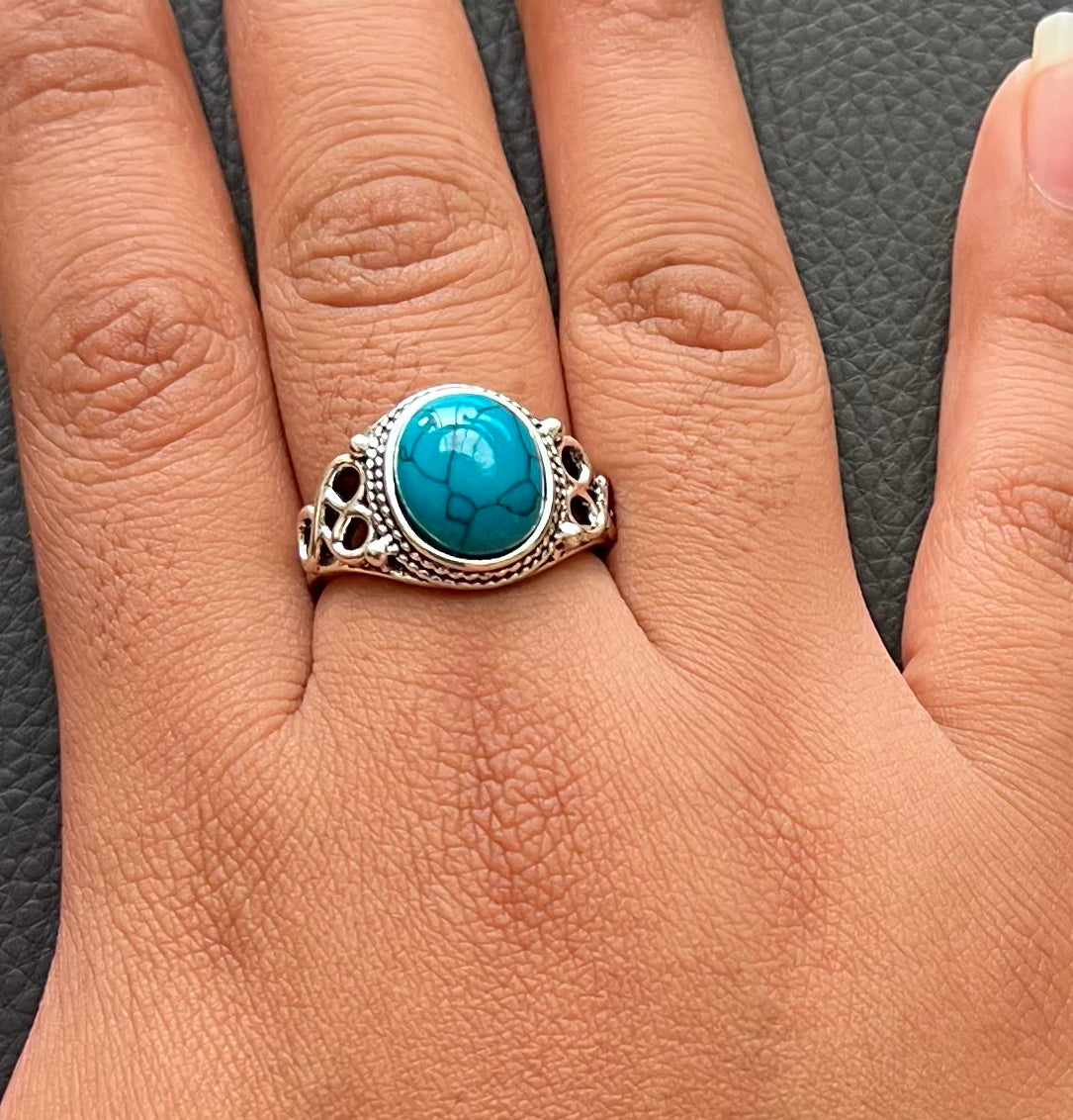Heavy Turquoise Celtic Oval Ring 925 Sterling Silver Size 9