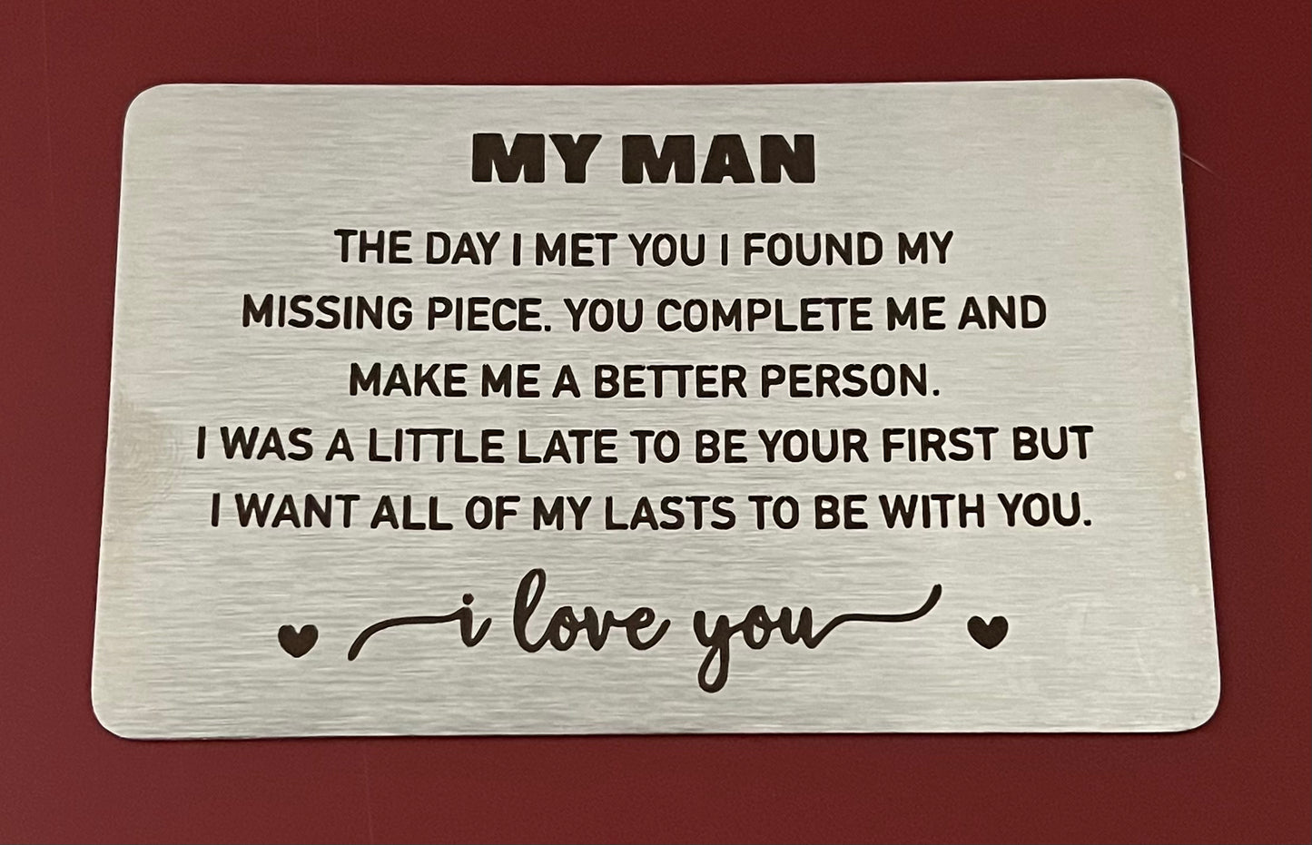 ♥ My Man Wallet Insert Card Anniversary Gifts, Love Note, Deployment Birthday Gift ♥