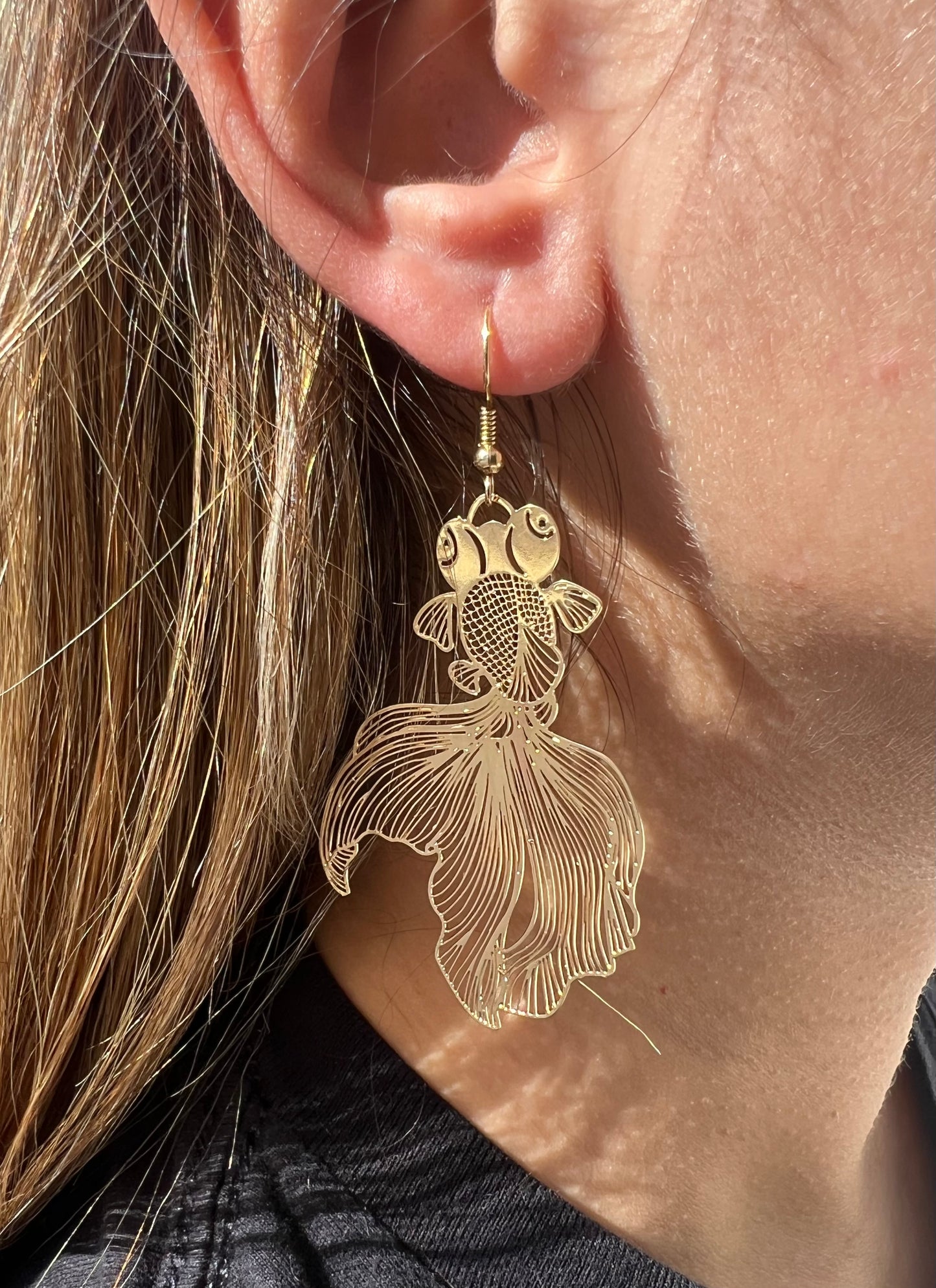 Fashion Simple Hollow Goldfish Earrings Painted Style Long Ear Hooks Women Jewelry Gifts